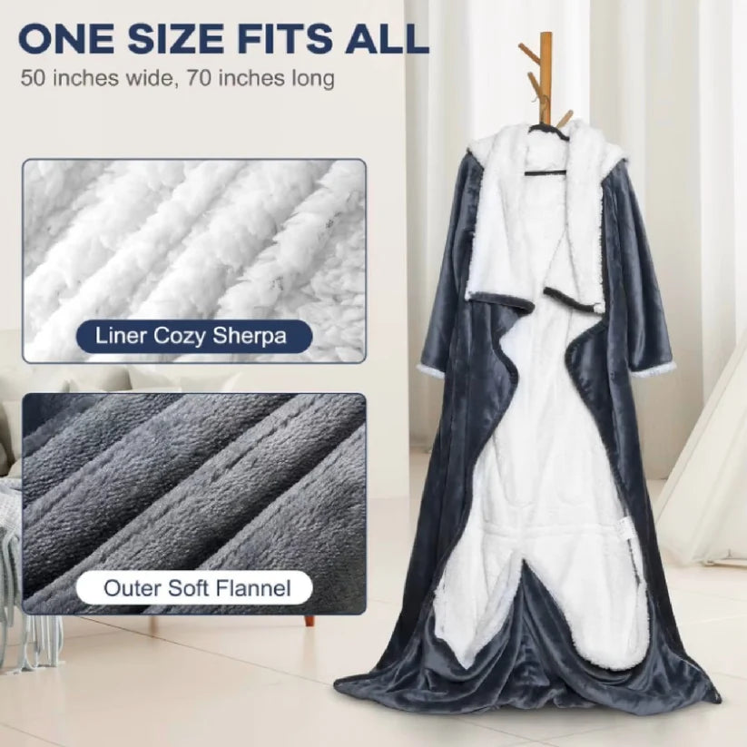Heated Wearable Blanket with Sleeves & Hood | Flannel