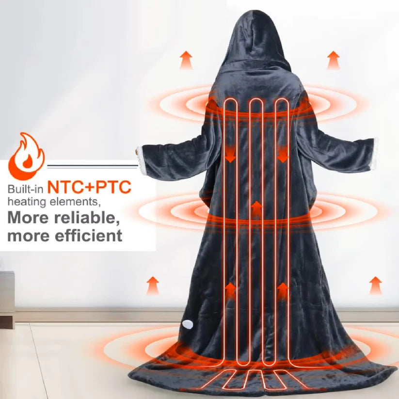 Heated Wearable Blanket with Sleeves & Hood | Flannel